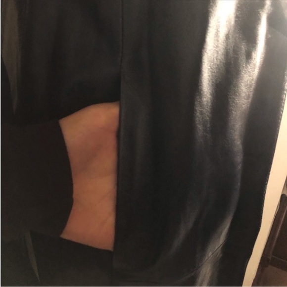 ISOFACE] Sheepskin Leather Navy Blue Tailor collar Single buttondown Long Coat - Picture 4 of 11